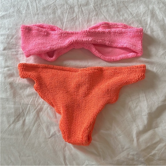 Hunza G Jean bikini bright pink neon orange like new EUC - Picture 5 of 7